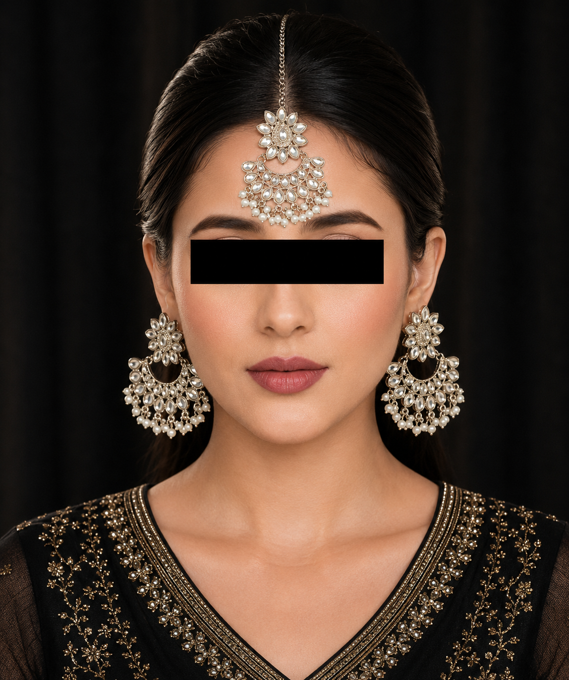 Kundan Earrings with Tika